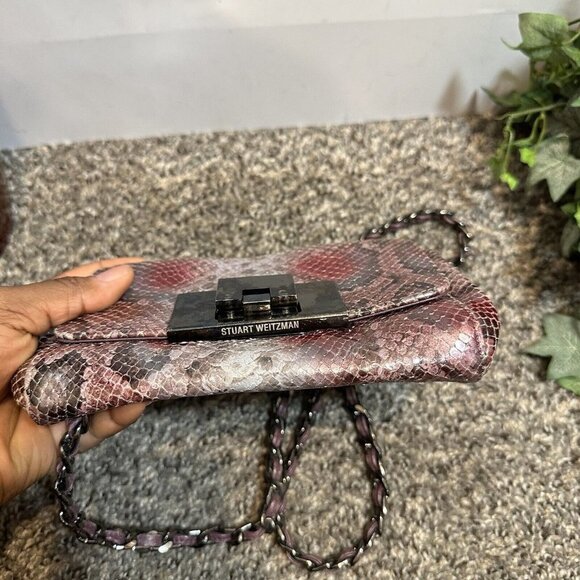 Stuart Weitzman Reptile Snake Leather Flap Crossbody Shoulder Bag Purple Mini - Picture 8 of 12